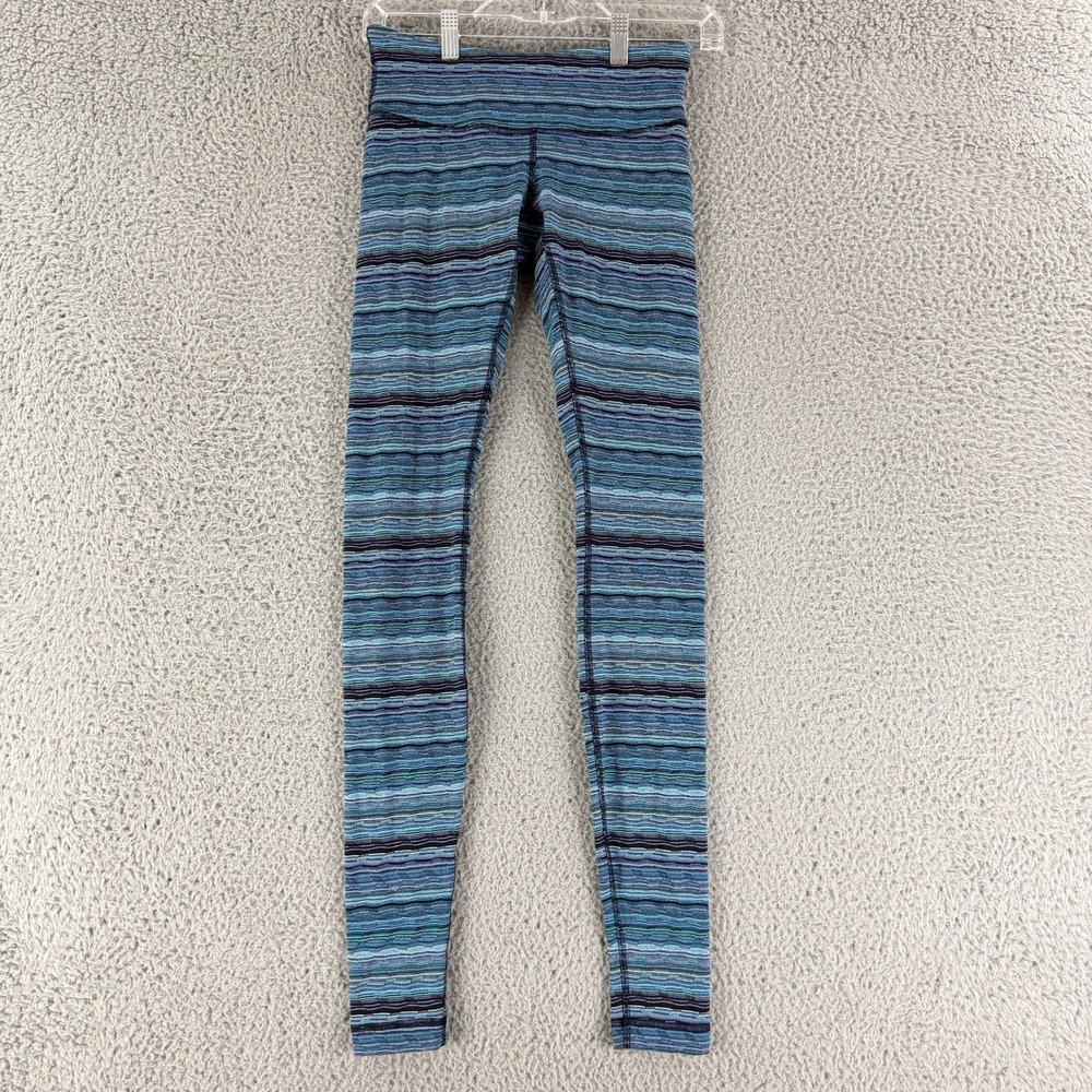 Lululemon Wunder Under Leggings Womens 4 Blue Teal Striped‎ Space Dye Yoga Pants